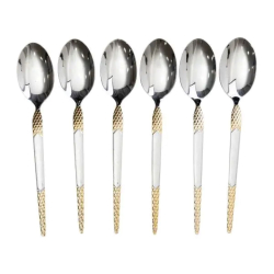 Набір столових ложок 6 штук з нержавіючої сталі ложки столові 21 см Срібло з золотом HP-20-37