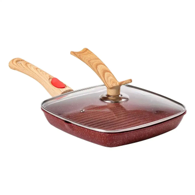 Алюмінієва сковорода-гриль 24 см зі скляною кришкою Square Red MGC HP-4-461R - фото