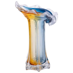 Декоративна скляна ваза для квітів 29 см фігурна ваза 500 мл Жовто-синя HP-9-4