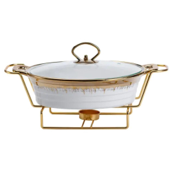 Мармітниця порцелянова 1 літр кругла, підставка з підігрівом HP1025