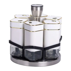 Набір для спецій 6 ємностей карусель для приправ на підставці Білий HP-1314