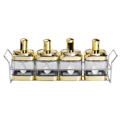 Набір банок для сипучих продуктів 4 штуки 350 мл скляні на металевій підставці HP-1336