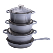 Набір чавунного посуду для приготування 3 каструлі та сковорода з емальованим покриттям Сірий HP-1-5 - фото №3