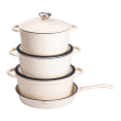Набір чавунного посуду для приготування 3 каструлі та сковорода з емальованим покриттям Бежевий HP-1-6 - фото №3