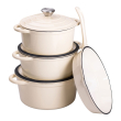 Набір чавунного посуду для приготування 3 каструлі та сковорода з емальованим покриттям Бежевий HP-1-6 - фото №2