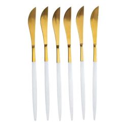 Набір столових ножів 6 штук ножі сервірувальні столові 22.5 см Білий із золотом HP-20-11