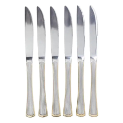 Набір столових ножів 6 штук ножі сервірувальні з нержавіючої сталі 22.5 см Срібло із золотим обрамленням HP-20-30