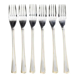 Набір десертних виделок 6 штук виделки для десерту з нержавіючої сталі 15.2 см Срібло із золотим оздобленням HP-20-34