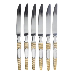 Набір столових ножів 6 штук ножі сервірувальні з нержавіючої сталі 22.7 см Срібло з золотом HP-20-36