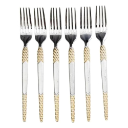 Набір десертних виделок 6 штук виделки десертні з нержавіючої сталі 15.5 см Срібло з золотом HP-20-40