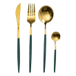 Набір столових приборів 24 предмети столовий набір на 6 персон Золотистий з зеленим HP-20-48 - фото №1