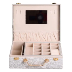 Скринька для прикрас з еко шкіри 2 яруси із дзеркалом органайзер для ювелірних виробів HP-5-15G