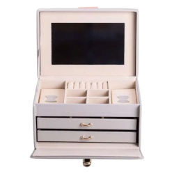 Скринька для прикрас з еко шкіри 3 яруси з дзеркалом органайзер для ювелірних виробів HP-5-17G