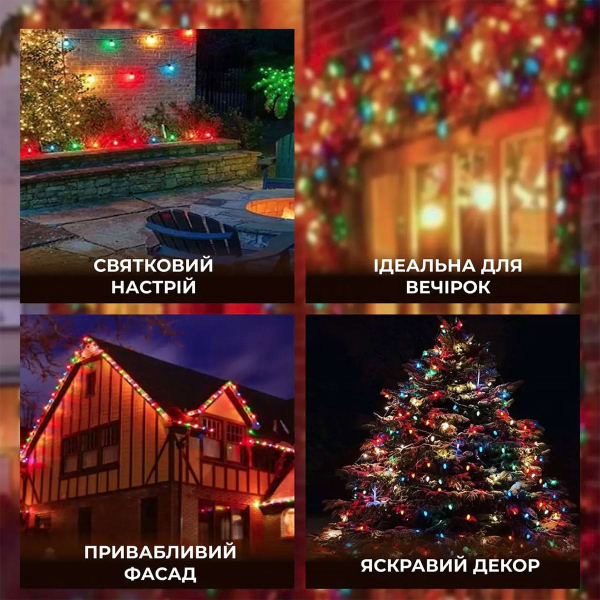 Гірлянда вулична у стилі ретро світлодіодна мультиколор S14 на 10 LED ламп завдовжки 5 метрів S14ML - фото №3