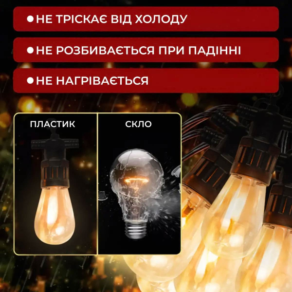 Гірлянда вулична у стилі ретро світлодіодна жовта S14 на 10 LED ламп завдовжки 5 метрів S14Y - фото №5