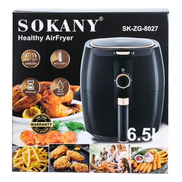Аерогриль-фрітюрниця Sokany SK-8027 на 6.5 літрів 1300 Вт чорна - фото №7
