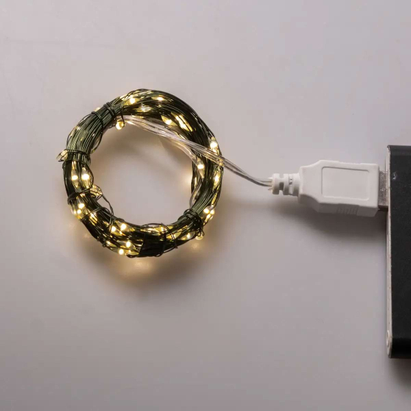 Гірлянда роса 10 метрів USB на 100 led світлодіодів крапля на зеленому дроті USB100L10MGY - фото №6