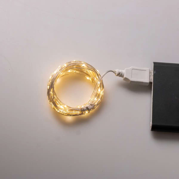Гірлянда роса 10 метрів USB на 100 led світлодіодів крапля на білому дроті жовта USB100L10MWY - фото №6