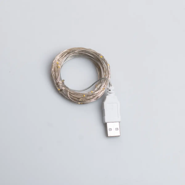 Гірлянда роса 10 метрів USB на 100 led світлодіодів крапля на білому дроті жовта USB100L10MWY - фото №5
