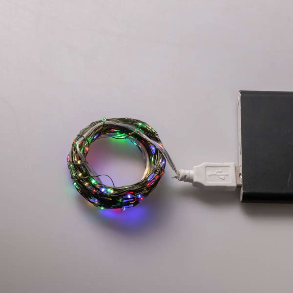 Гірлянда роса 20 метрів USB на 200 led світлодіодів крапля на зеленому дроті мультиколор USB200L20MGML - фото №6