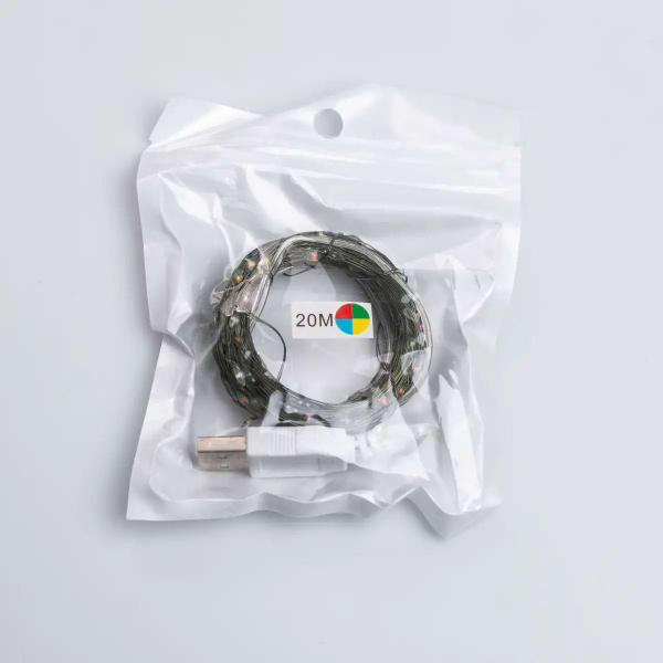 Гірлянда роса 20 метрів USB на 200 led світлодіодів крапля на зеленому дроті мультиколор USB200L20MGML - фото №8