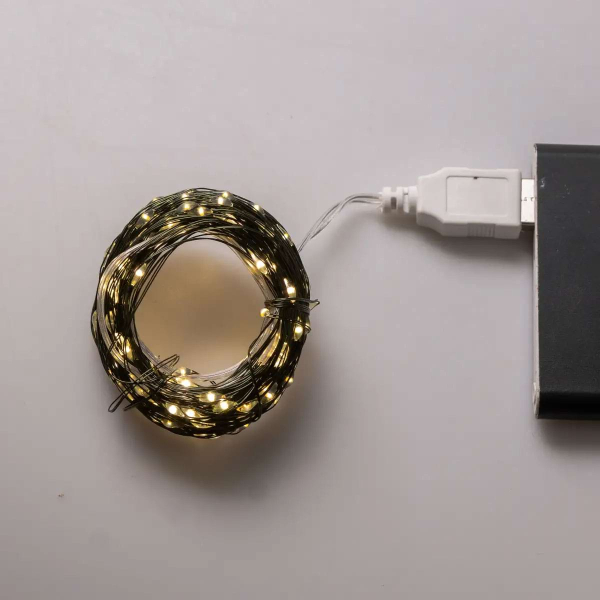 Гірлянда роса 20 метрів USB на 200 led світлодіодів крапля на зеленому дроті жовта USB200L20MGY - фото №6