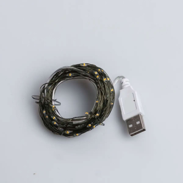 Гірлянда роса 20 метрів USB на 200 led світлодіодів крапля на зеленому дроті жовта USB200L20MGY - фото №7