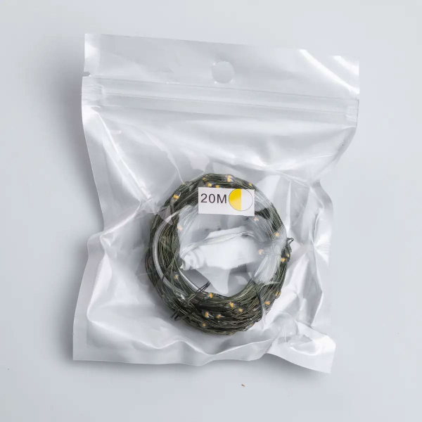 Гірлянда роса 20 метрів USB на 200 led світлодіодів крапля на зеленому дроті жовта USB200L20MGY - фото №8