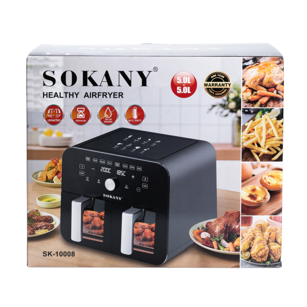 Аерогриль-фритюрниця SOKANY SK-10008 на 10 літрів, два відділення 2400 Вт чорна - фото №6