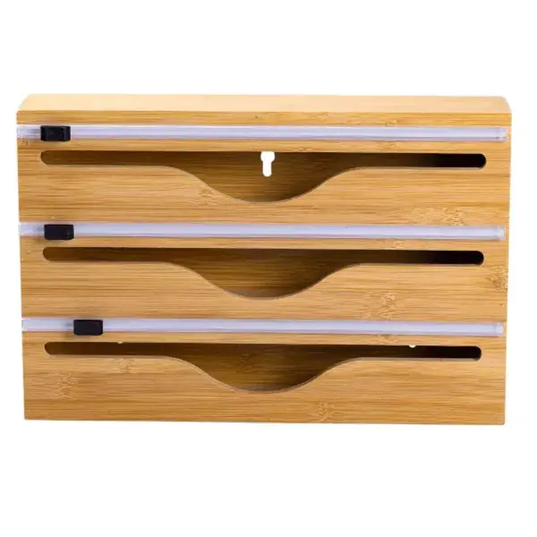 Бамбуковий органайзер для харчової плівки та фольги з різаком 33,5×21,5×7,5 (см) HP-BYM - фото