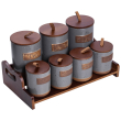 Банки для сипучих продуктів набір 9 штук на бамбуковій підставці з кришками 36.5×20.5×22 см Сірий HP-26-2G - фото №5