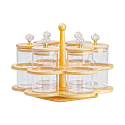 Банки для сипучих продуктів набір із 6 штук по 580 мл на дерев'яній підставці HP16292