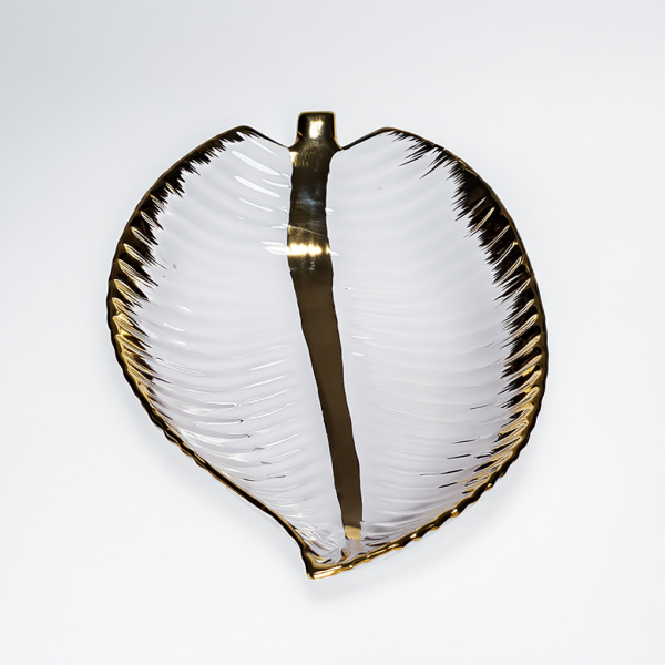 Декоративне блюдо у формі листочка 40 см, порцелянове, біле з золотом WH046 - фото №2