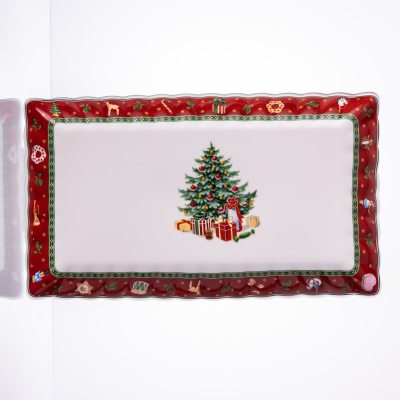 Сервірувальне новорічне блюдо для закусок Christmas 30,5×17,5×2,5 (см) прямокутне з порцеляни HP-SDHK-21 - фото