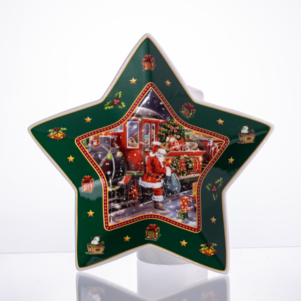 Сервірувальне новорічне блюдо для закусок Santa 25,5 (см) з порцеляни HP-SDHK-20 - фото