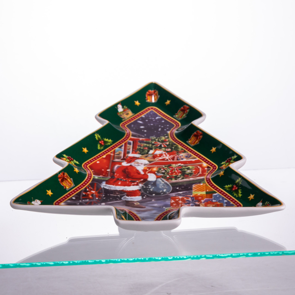 Сервірувальне новорічне блюдо для закусок з порцеляни Santa 29×24×2 (см) HP-SDHK-18 - фото №3