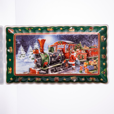 Сервірувальне новорічне блюдо для закусок з порцеляни Santa 30,5×17,5×2,5 (см) HP-SDHK-22 - фото