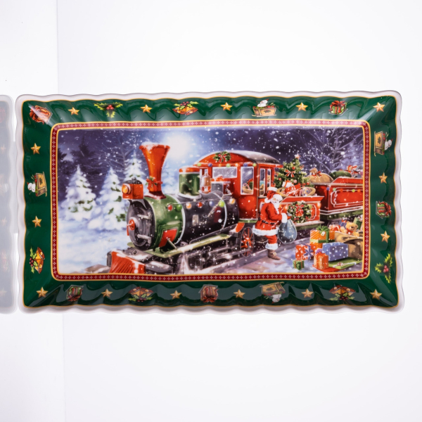 Сервірувальне новорічне блюдо для закусок з порцеляни Santa 30,5×17,5×2,5 (см) HP-SDHK-22 - фото