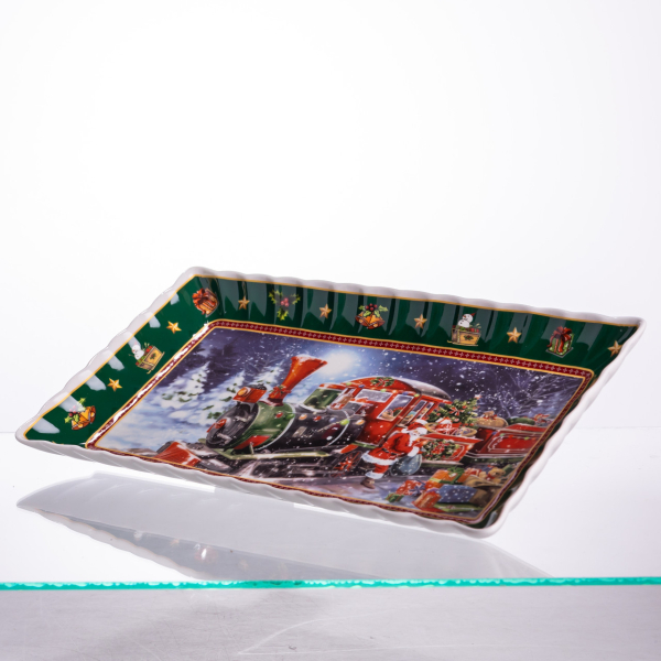Сервірувальне новорічне блюдо для закусок з порцеляни Santa 30,5×17,5×2,5 (см) HP-SDHK-22 - фото №2