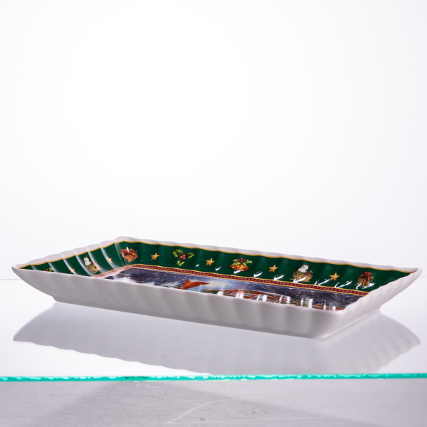 Сервірувальне новорічне блюдо для закусок з порцеляни Santa 30,5×17,5×2,5 (см) HP-SDHK-22 - фото №3