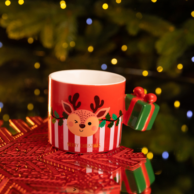 Чашка порцелянова новорічна Merry Christmas 400 (мл) Червона Yiwu FM-CS-49R - фото