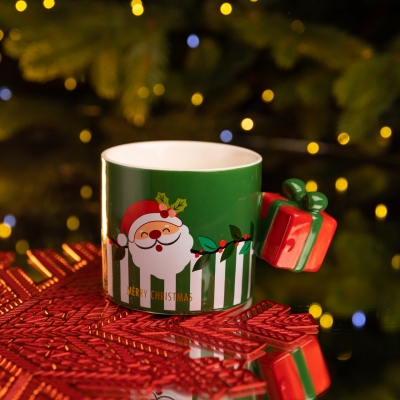 Чашка порцелянова новорічна Merry Christmas 400 (мл) Зелена Yiwu FM-CS-49GR - фото