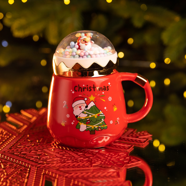 Чашка порцелянова з кришкою Christmas 400 (мл) Червона Yiwu FM-CS-41D - фото №2