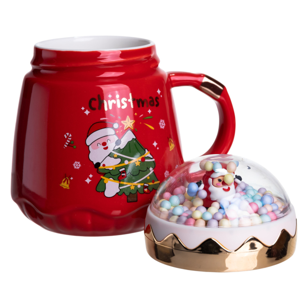 Чашка порцелянова з кришкою Christmas 400 (мл) Червона Yiwu FM-CS-41D - фото №3