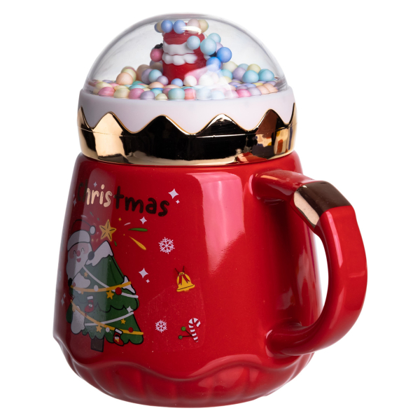Чашка порцелянова з кришкою Christmas 400 (мл) Червона Yiwu FM-CS-41D - фото №4