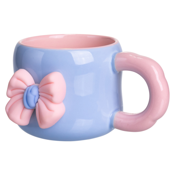 Кубок порцелянова з магнітом Бант 400 (мл) подарункова кружка прикольна чашка для дітей на подарунок Блакитний з рожевим FM-52D - фото №4