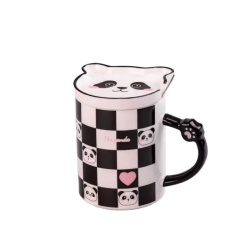 Чашка керамічна The Panda 350мл з блюдцем і ложкою Шахматка HPCY8369CH