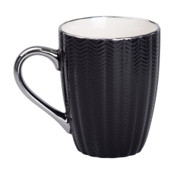 Чашка порцелянова 400 (мл) із сріблястим обідком та ручкою для чаю Чорна RX-N231315B