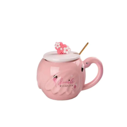 Чашка керамічна Flamingo 500мл з кришкою і ложкою чашки для кави Smile HPCY8276SM