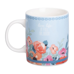Чашка порцелянова з квітковим принтом 400 (мл) для чаю та кави Блакитна RX-N240139BL
